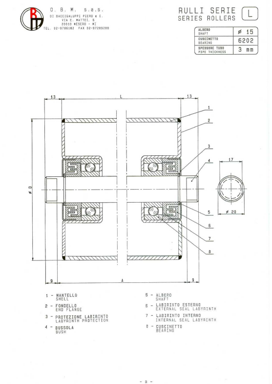 Disegno tecnico rulli Serie L